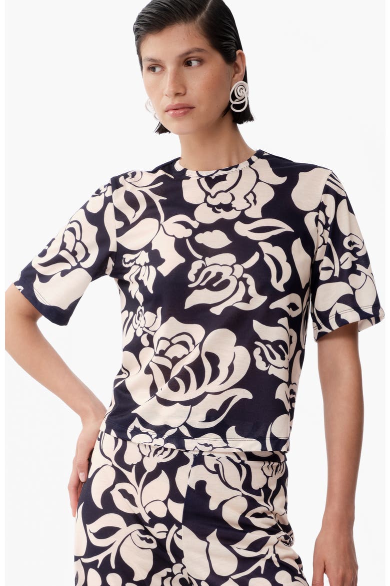 Dakota Short Sleeve Cotton T-Shirt, Main, color, Flora Navy Print
