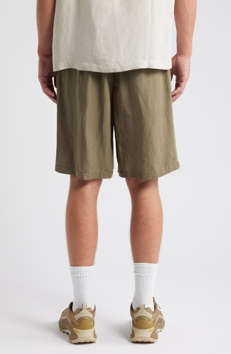 Topman Wide Leg Linen Blend Shorts, Alternate, color, Khaki