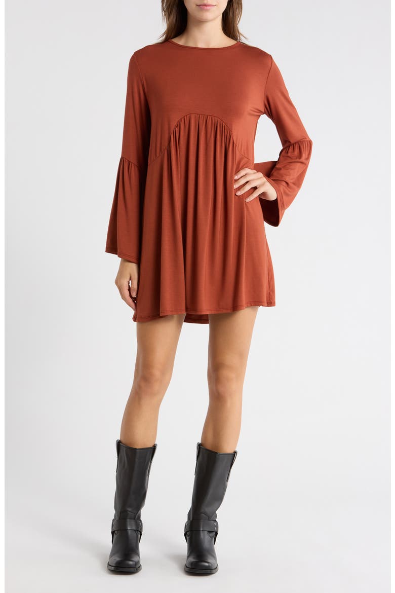 Bell Sleeve Swing Dress, Main, color, HAZELNUT