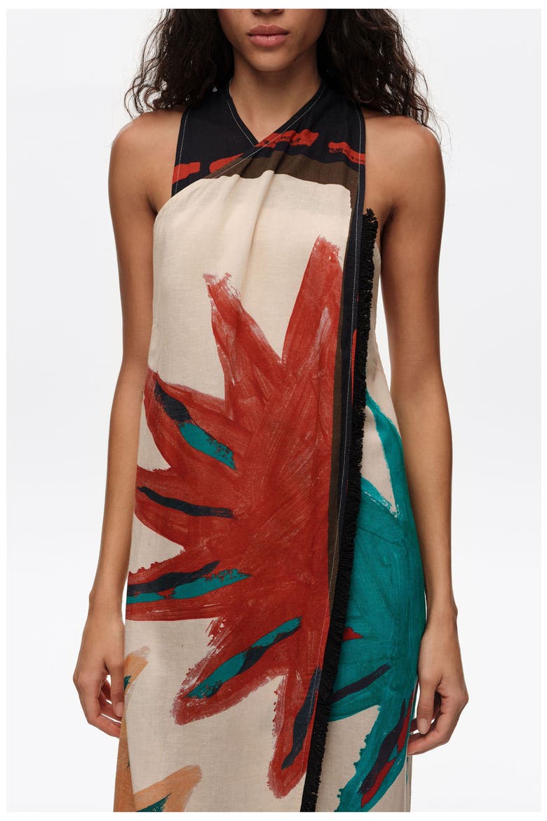 Positional Sun Fringed Midi Wrap Dress, Alternate, color, SUN POSITIONAL