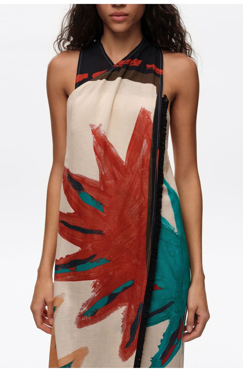 Bimba y Lola Positional Sun Fringed Midi Wrap Dress, Alternate, color, Sun Positional