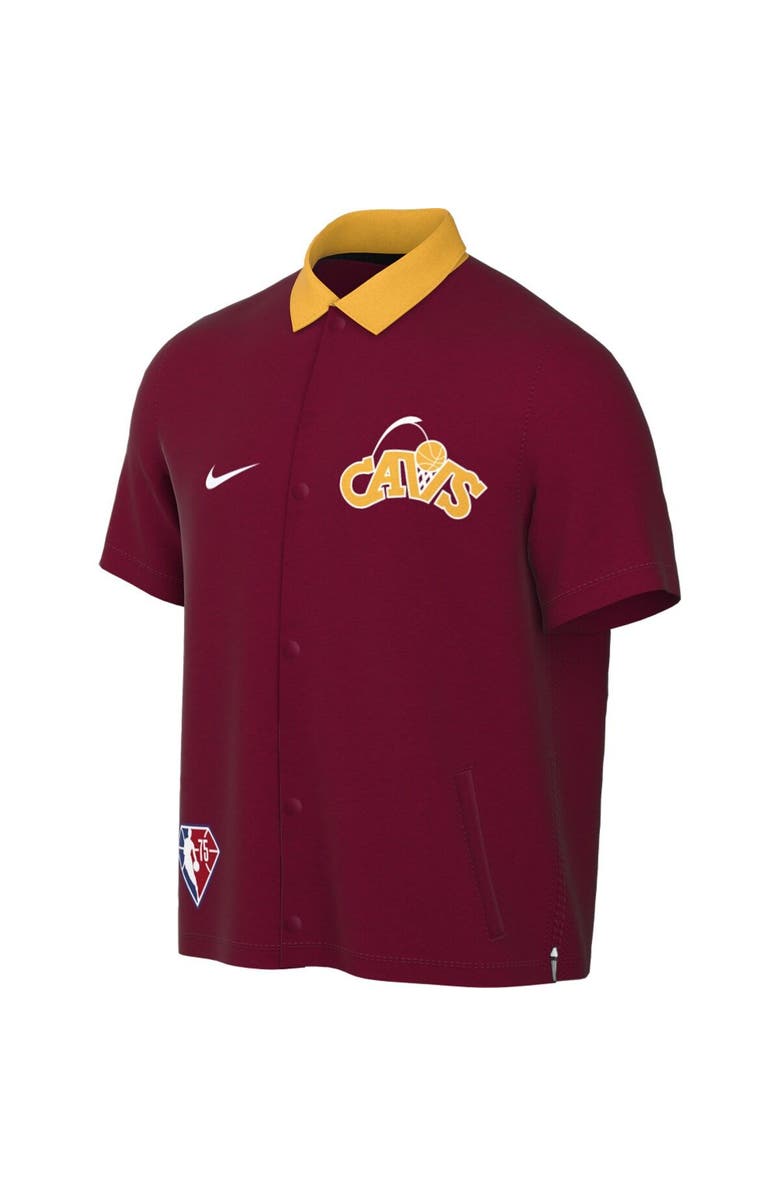 Nike Men's Nike Wine/Gold Cleveland Cavaliers 2021/22 City Edition Therma Flex Showtime Short Sleeve Full-Snap Collar Jacket, Alternate, color,