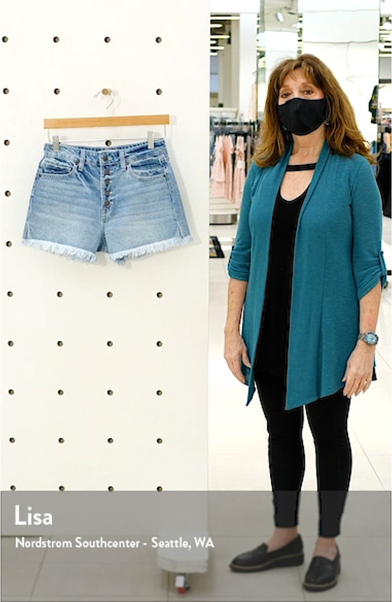 Button Fly High Waist Frayed Hem Denim Shorts, sales video thumbnail