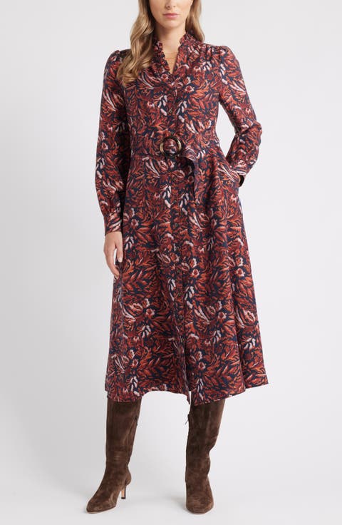 Ruffle Belted Long Sleeve Maxi Dress