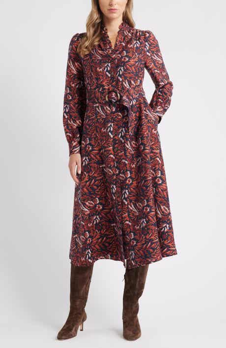 Caslon® Ruffle Belted Long Sleeve Maxi Dress