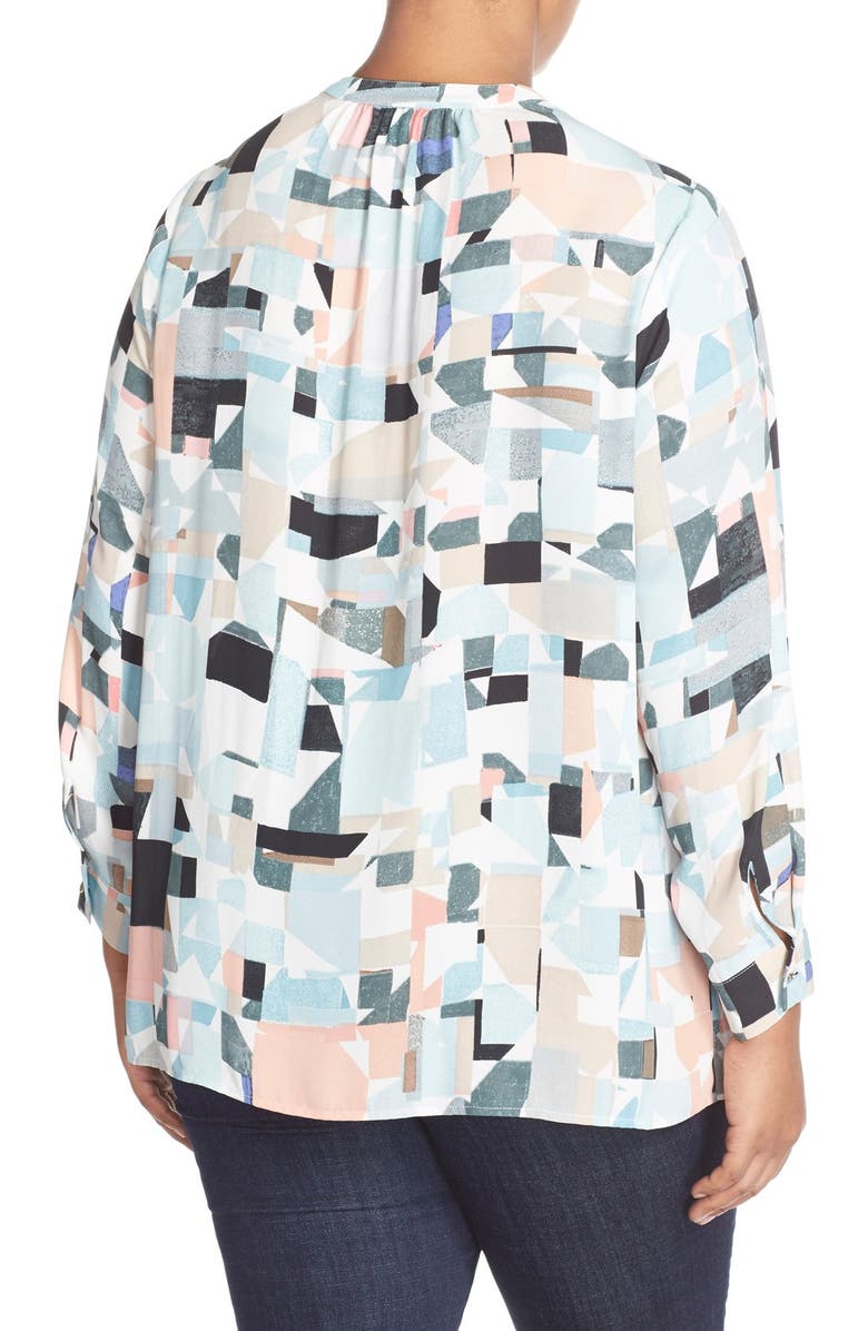 Vince Camuto Print Pleat Split Neck Blouse, Alternate, color, 