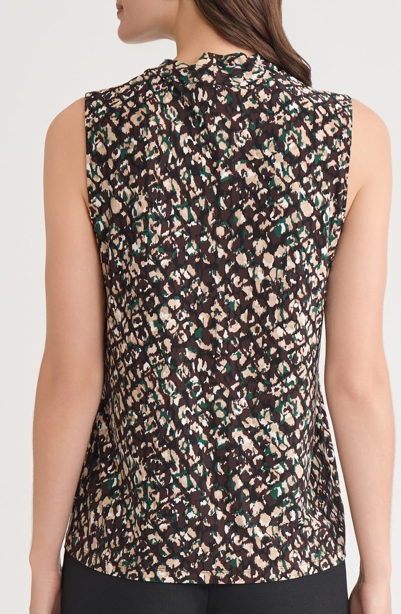 KASPER Print Pleated Sleeveless Shell, Alternate, color, Rich Chocolate Multi