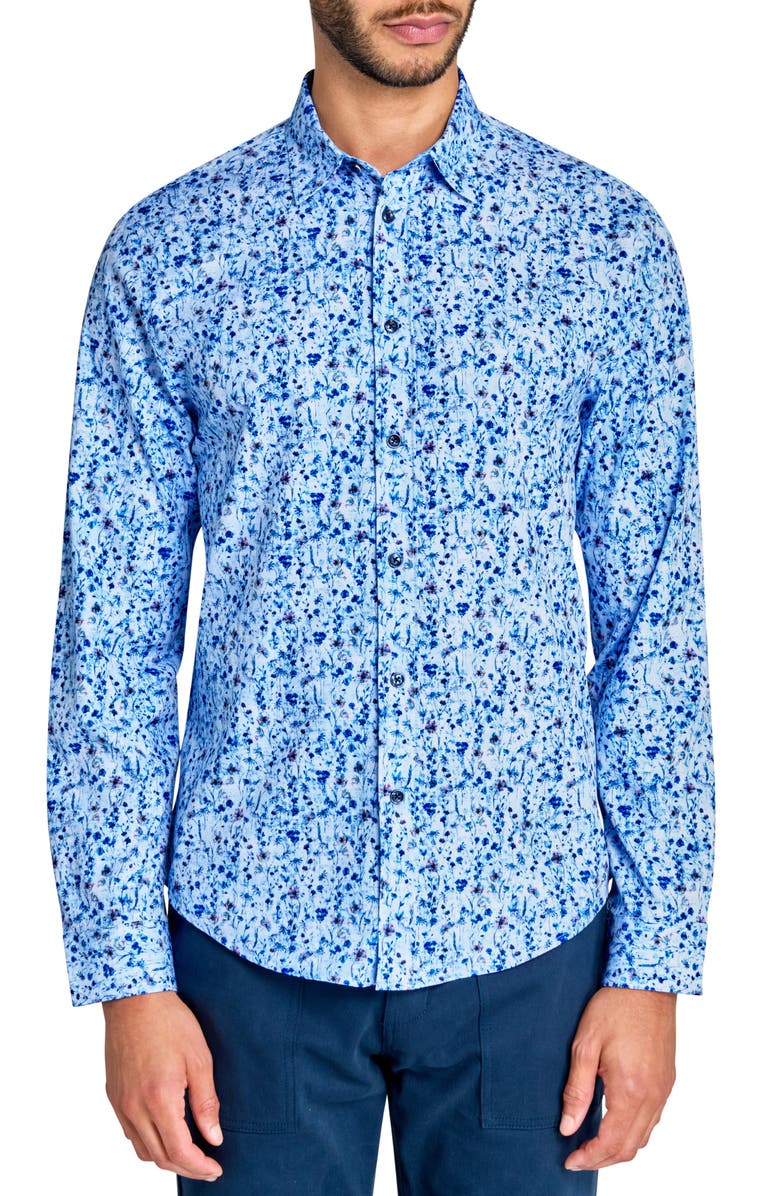 Brooklyn Brigade Mini Floral Long Sleeve Shirt, Main, color, Light Blue