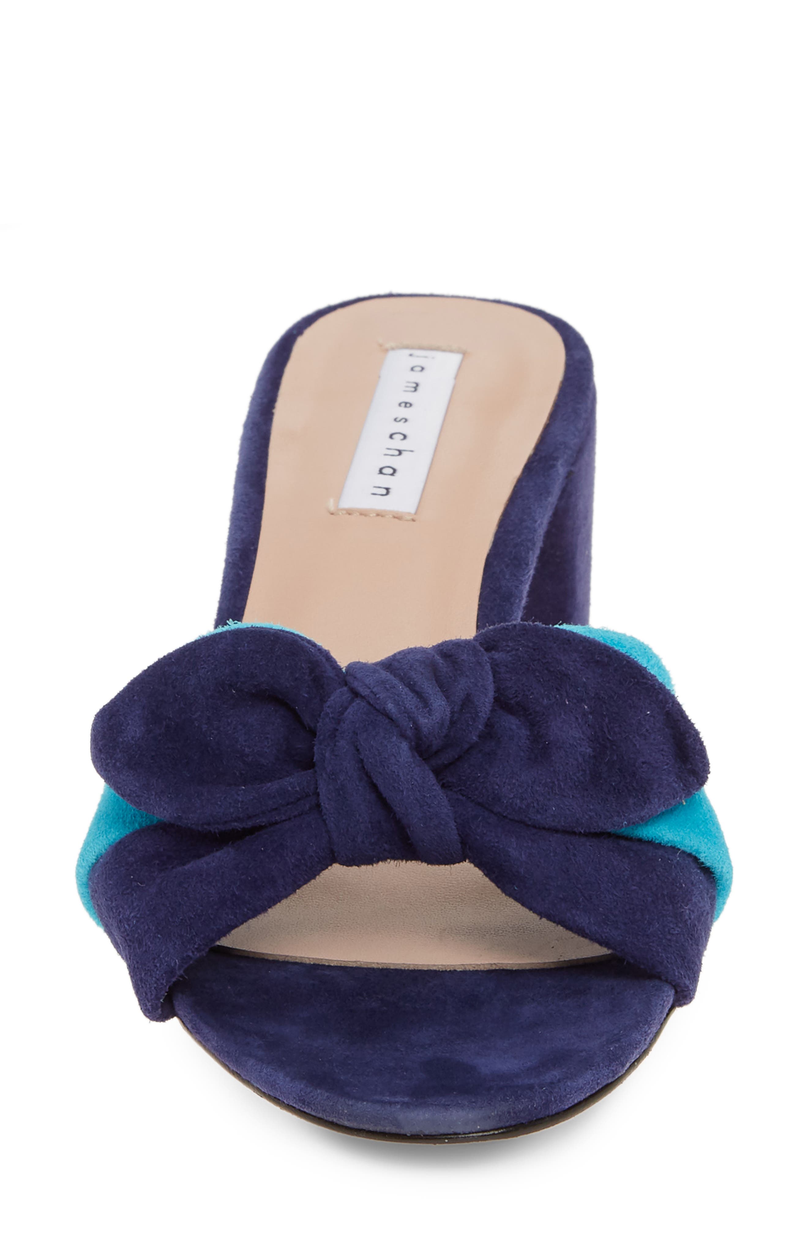 Suzy Bow Slide Sandal, Alternate, color, ISLAND BLUE/ NAVY SUEDE