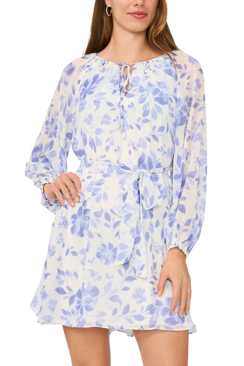 Floral Balloon Sleeve Shift Minidress, Alternate, color, NEW IVORY
