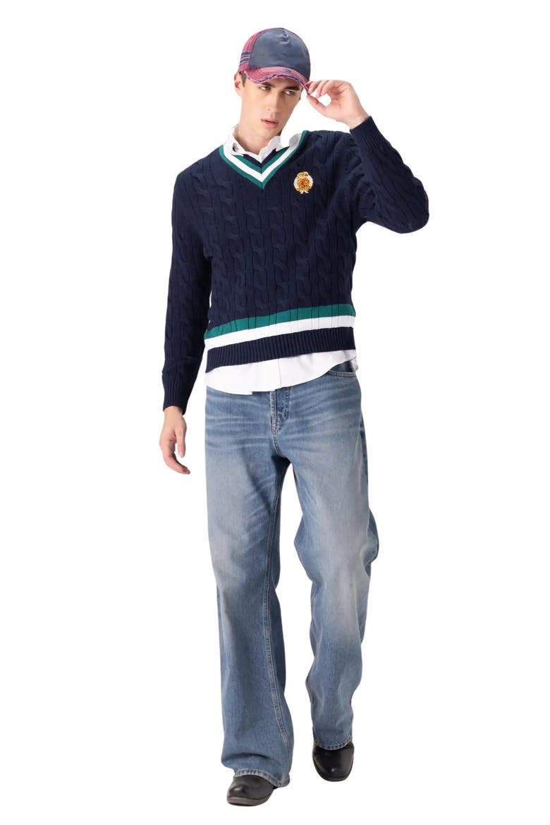 Cable Knit Cricket Sweater, Alternate, color, Navy