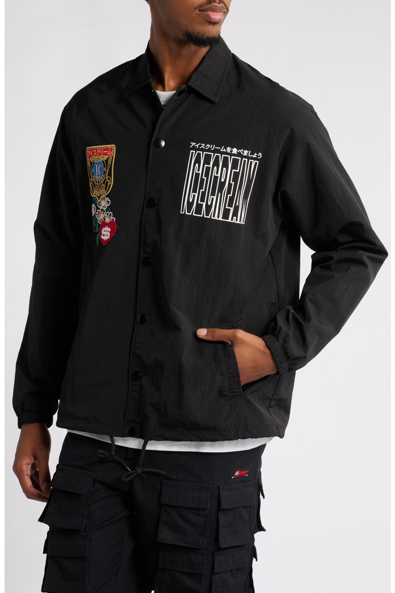 Flourish Nylon Coach's Jacket, Alternate, color, BLACK