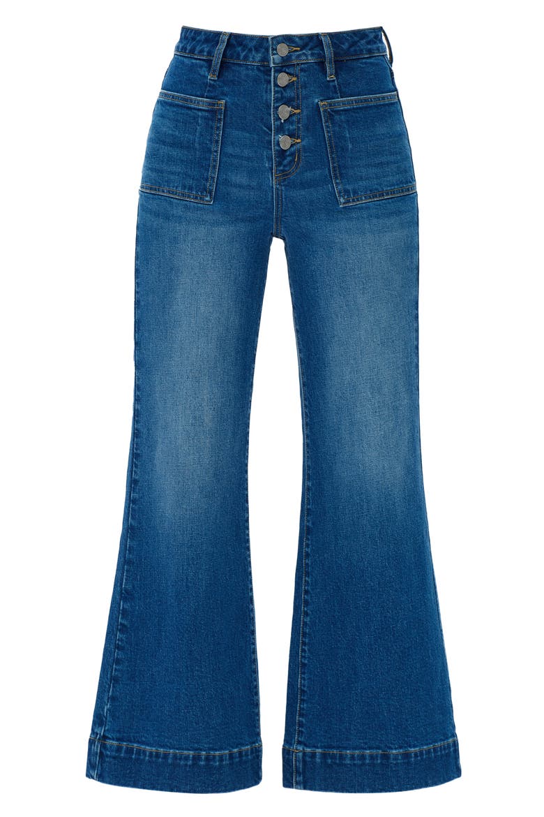 Exposed Button High Waist Wide Leg Jeans, Alternate, color, MEDIUM BLUE