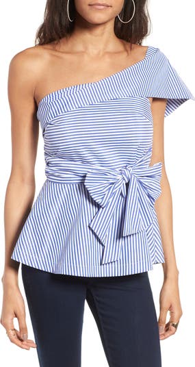 Stripe One-Shoulder Peplum Top