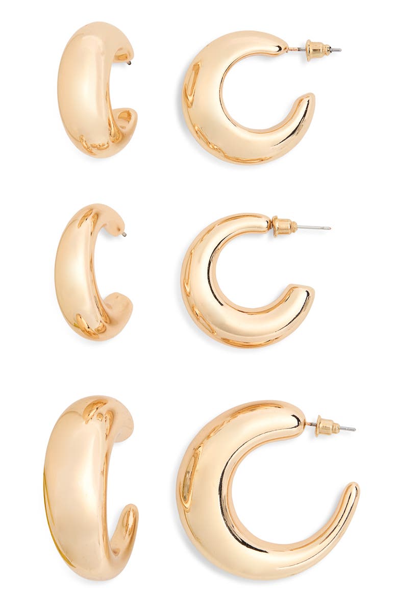 3-Pack Chunky Hoop Earrings, Main, color, GOLD