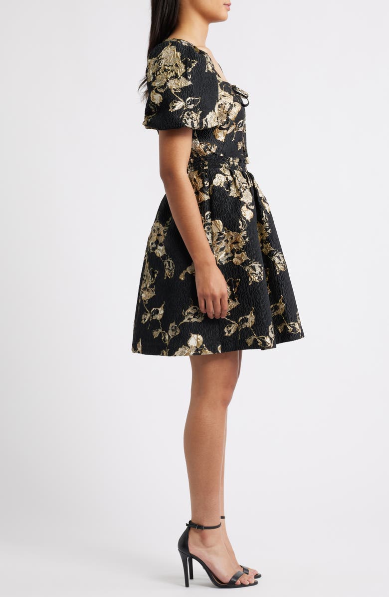Vince Camuto Metallic Floral Jacquard Dress, Alternate, color, Black Gold