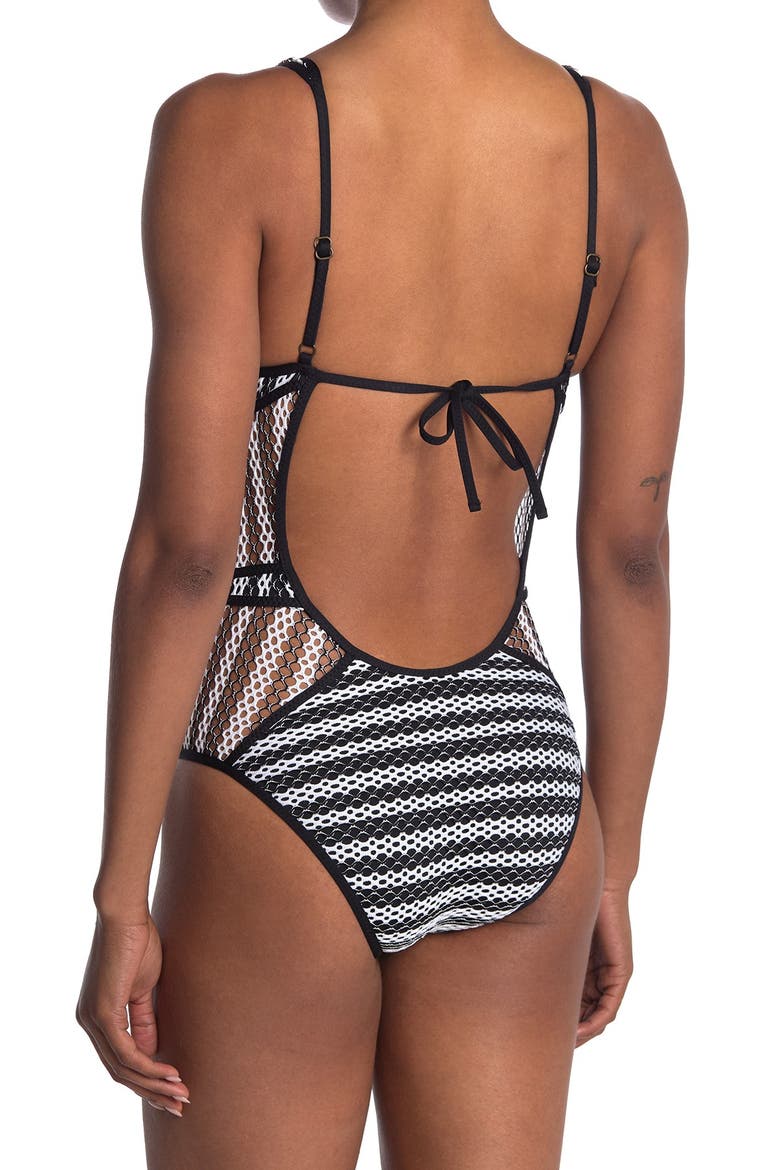 Reveal Plunge One-Piece Swimsuit, Alternate, color, BAW