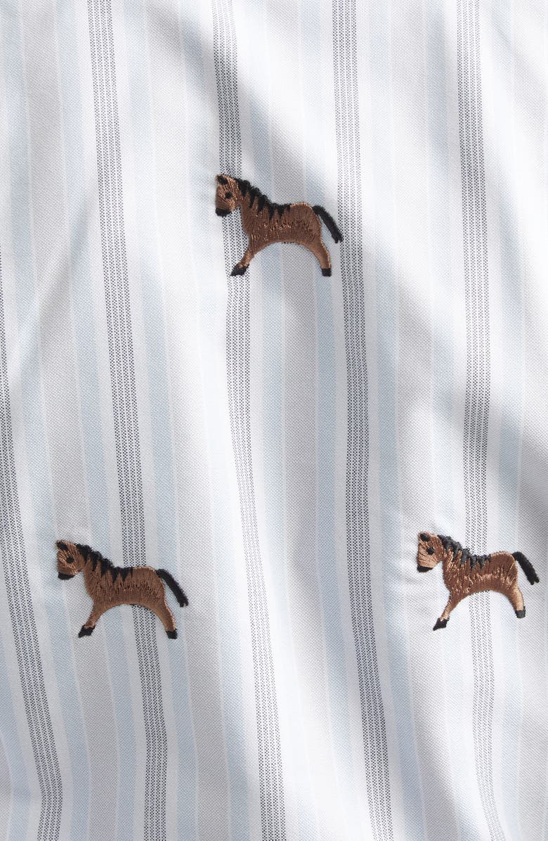 Thom Browne Lunar New Year Horse Embroidered Oxford Button-Up Shirt, Alternate, color, Medium Blue