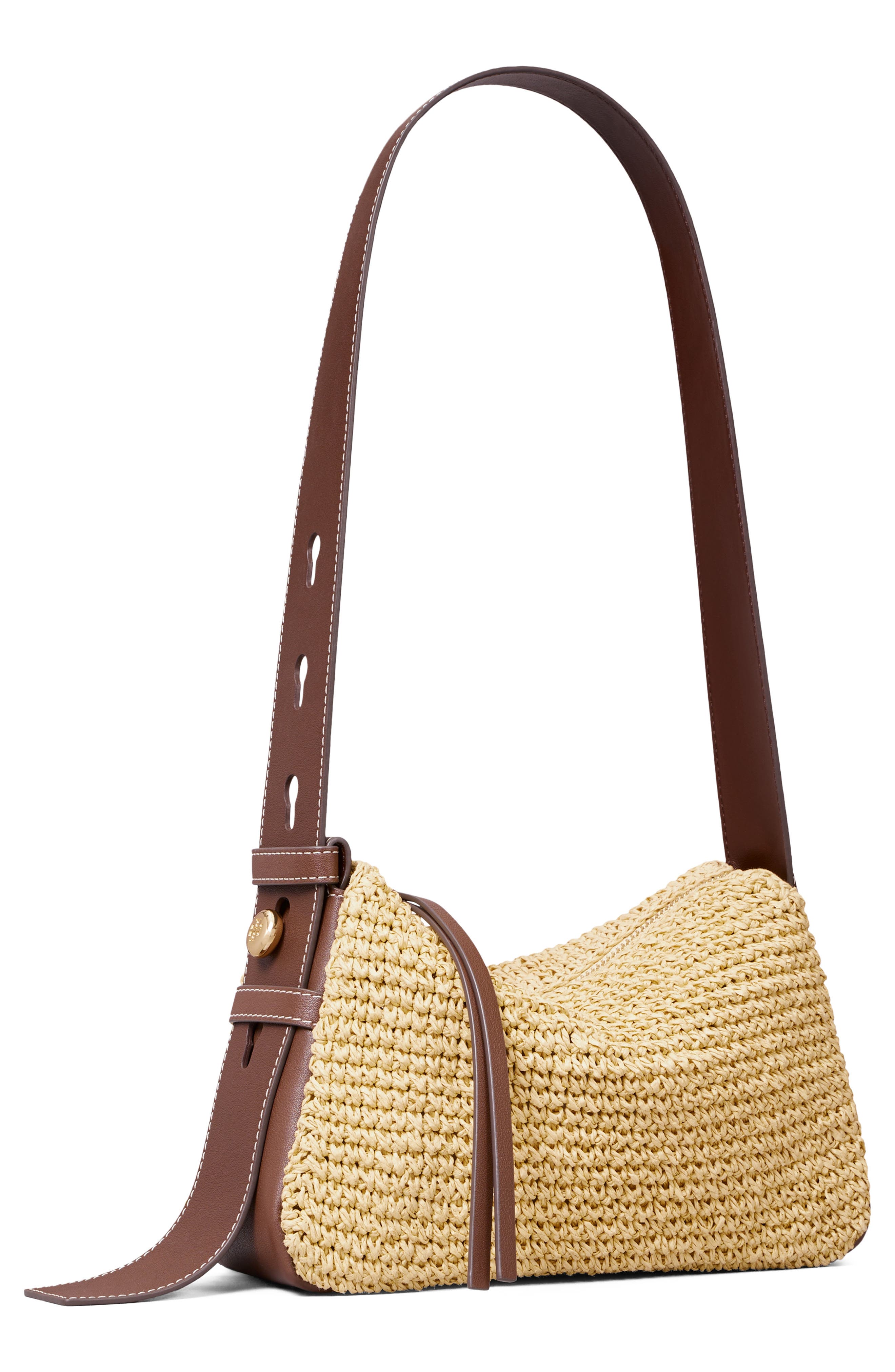 Tory Burch Small Romy Straw Shoulder Bag, Alternate, color, Natural