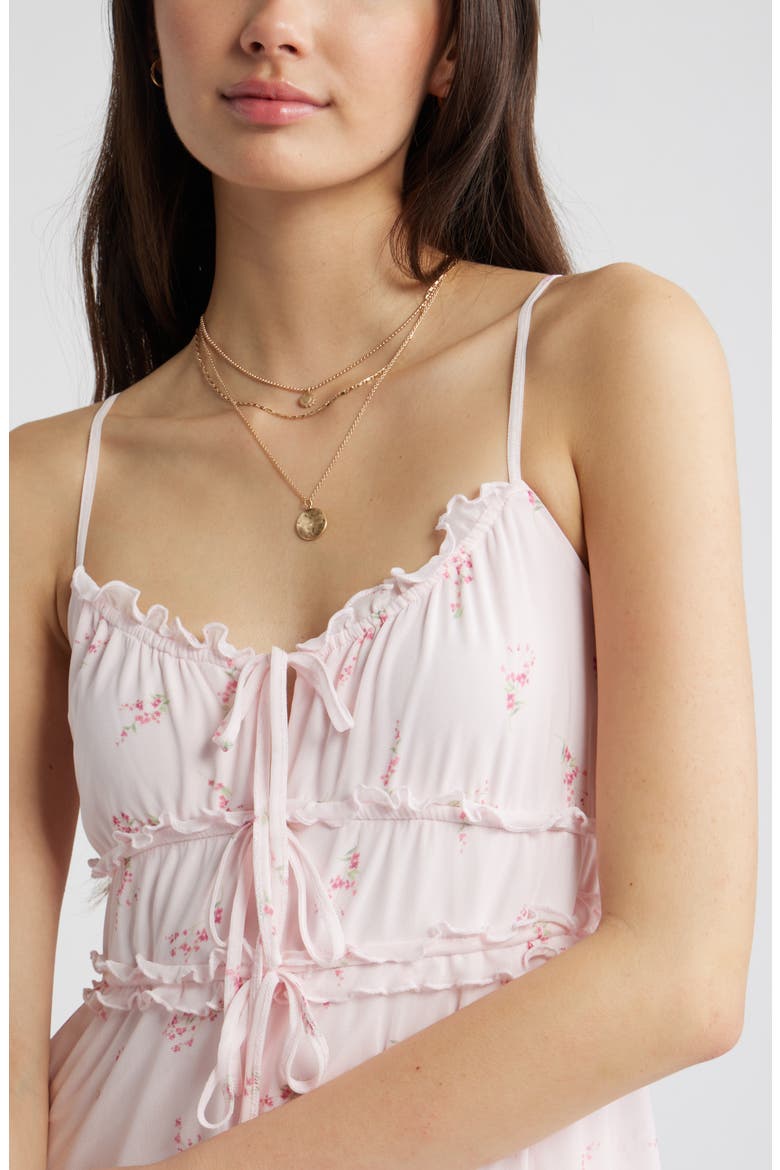 Ruffle Tie Front Tiered Mini Sundress, Alternate, color, PINK CHERIE BLOSSOM