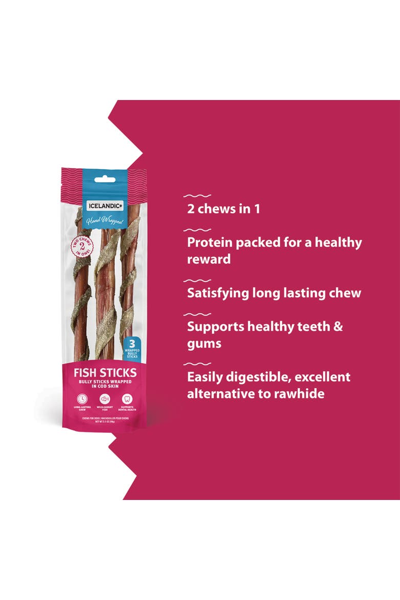 Fish Sticks - Bully Stick Wrapped In Cod Skin 3 Pack, 12" Dog Treats, Alternate, color, Multicolored