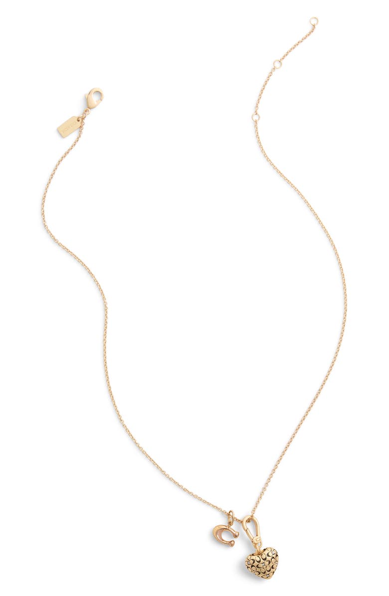 COACH Quilted C Heart Charm, Alternate, color, Shiny Gold