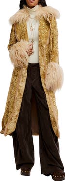 Free People Pyre Embellished Faux Fur Detail Crushed Velvet Jacket