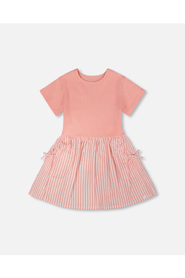 Soft Jersey Short Sleeve Bi-Material Dress, Main, color, Peach Pink