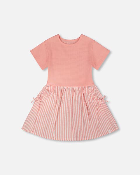 Soft Jersey Short Sleeve Bi-Material Dress (Toddler, Little Kid & Big Kid)
