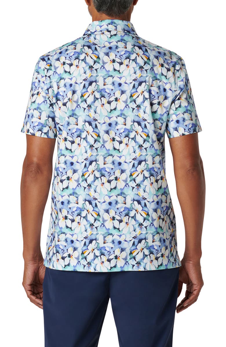 Bugatchi Hendrix Digital Floral Print Pima Cotton Polo, Alternate, color, Cobalt