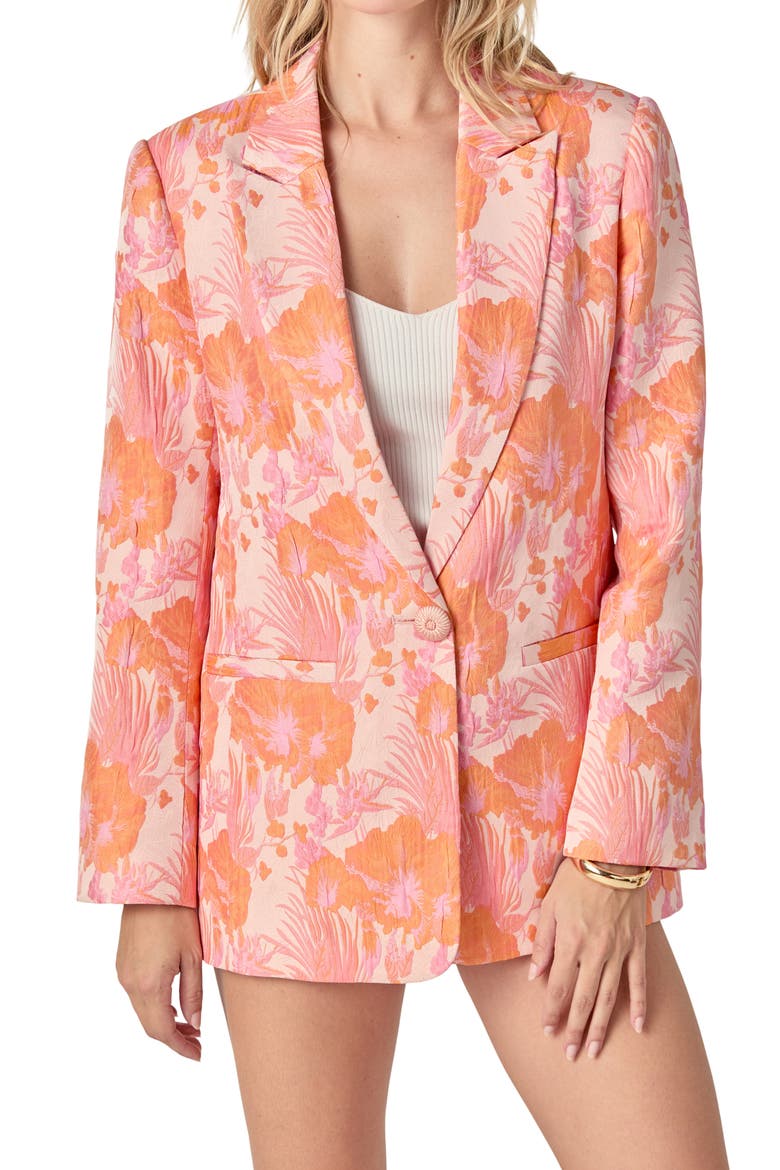 Floral Jacquard Blazer, Main, color, PINK MULTI