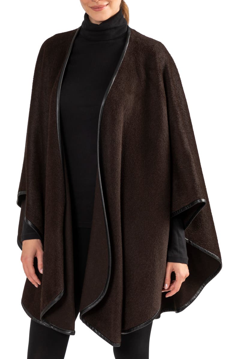 Sofia Cashmere Leather Trim Alpaca Blend Wrap, Main, color, 220Dbrn