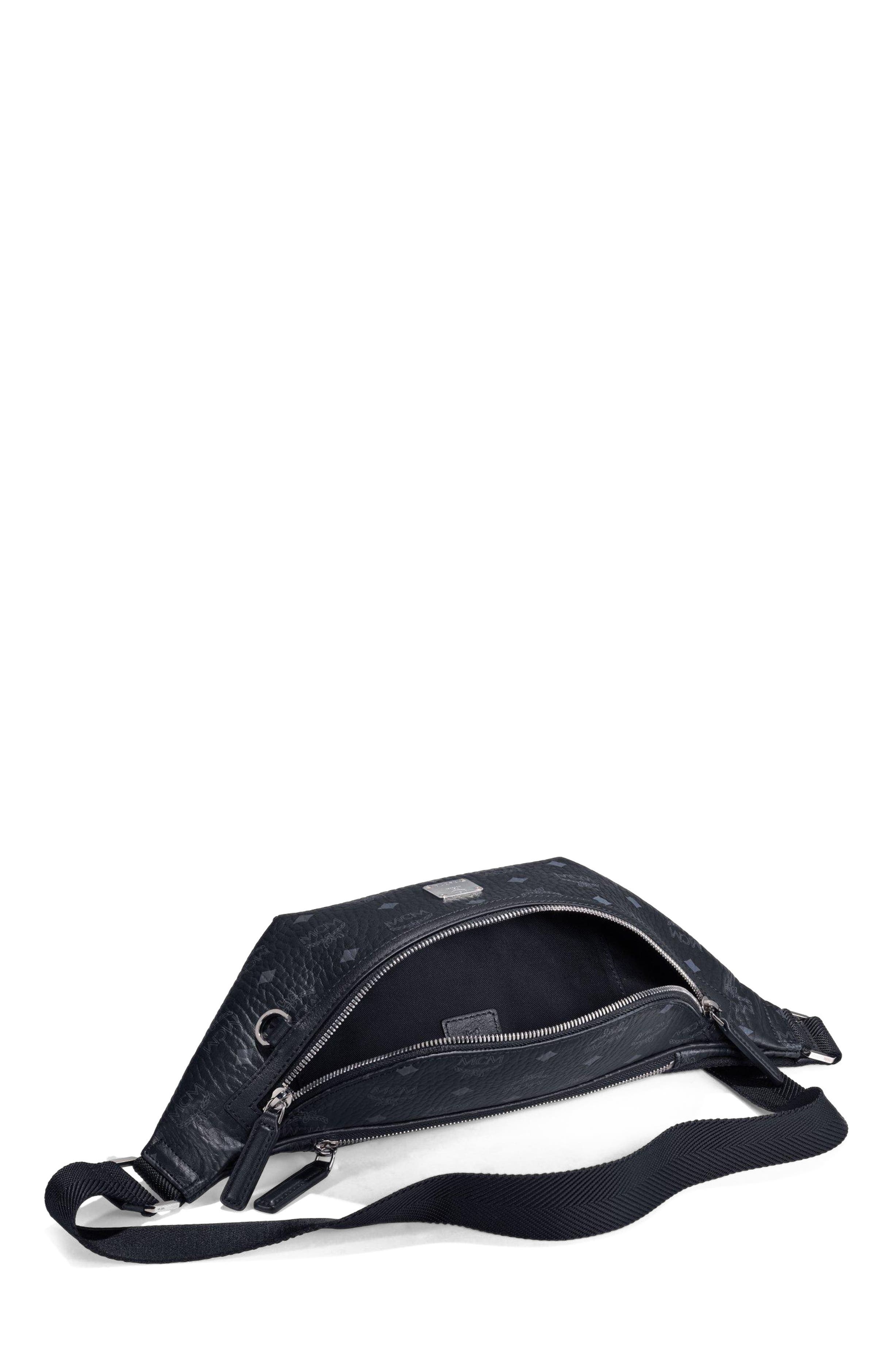 MCM Medium Fursten Belt Bag in Visetos, Alternate, color, Black