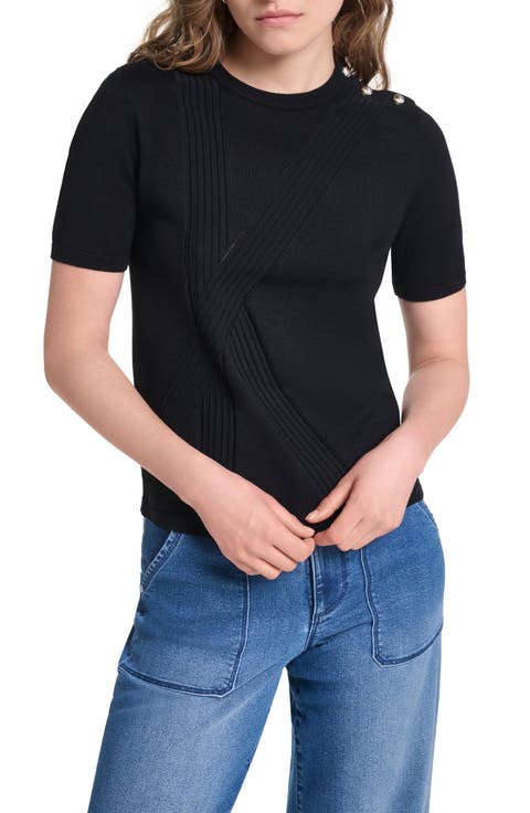 K Short Sleeve Sweater with Shoulder Buttons