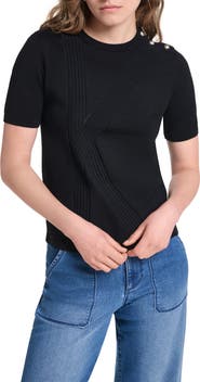 KARL LAGERFELD PARIS K Short Sleeve Sweater with Shoulder Buttons