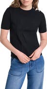 KARL LAGERFELD PARIS K Short Sleeve Sweater with Shoulder Buttons
