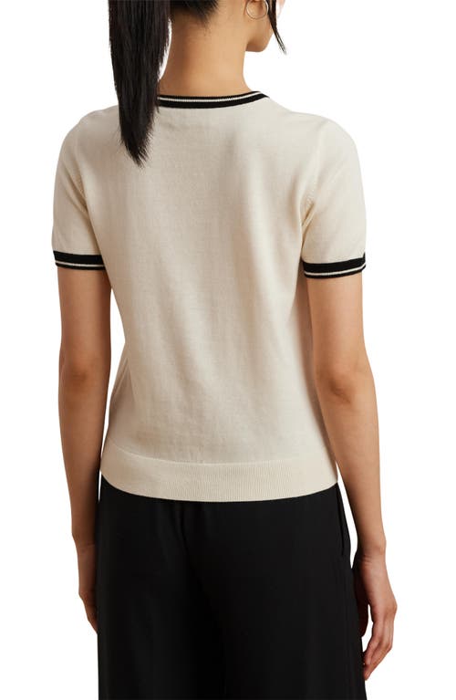 Ralph Lauren Lauren  Floral Cotton Blend Short Sleeve Sweater
