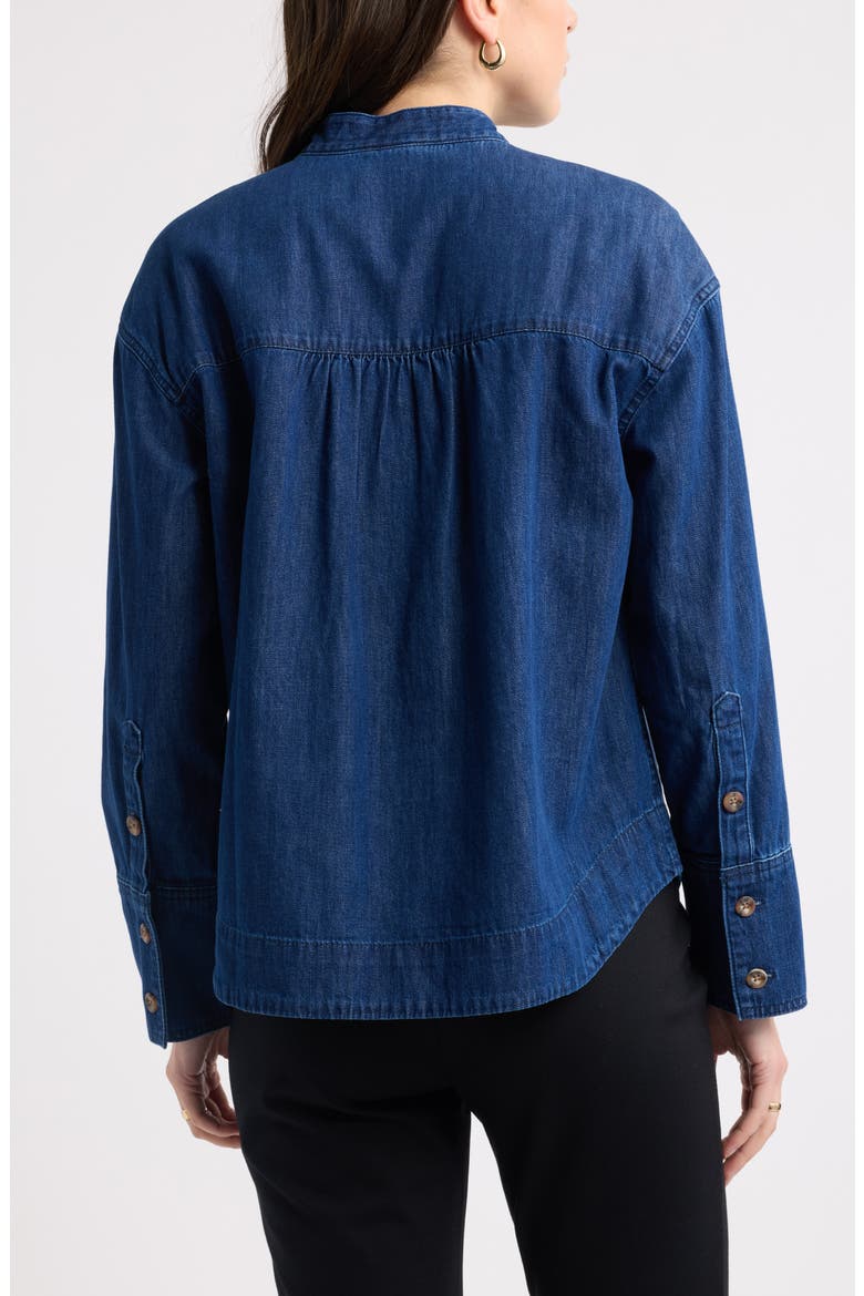 Chambray Henley Popover Top, Alternate, color, DARK WASH