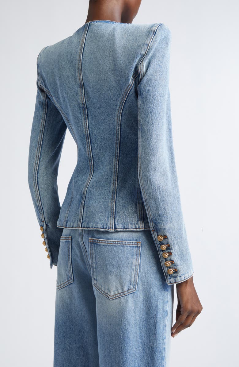 Balmain Denim Basque Jacket, Alternate, color, 6Aw Blue