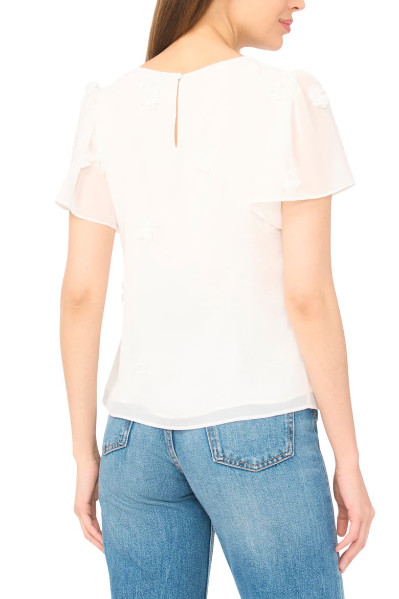 Floral Appliqué Flutter Sleeve V-Neck Chiffon Top, Alternate, color, NEW IVORY