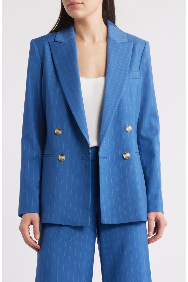 Pinstripe Double Breasted Blazer, Alternate, color, INDIGO