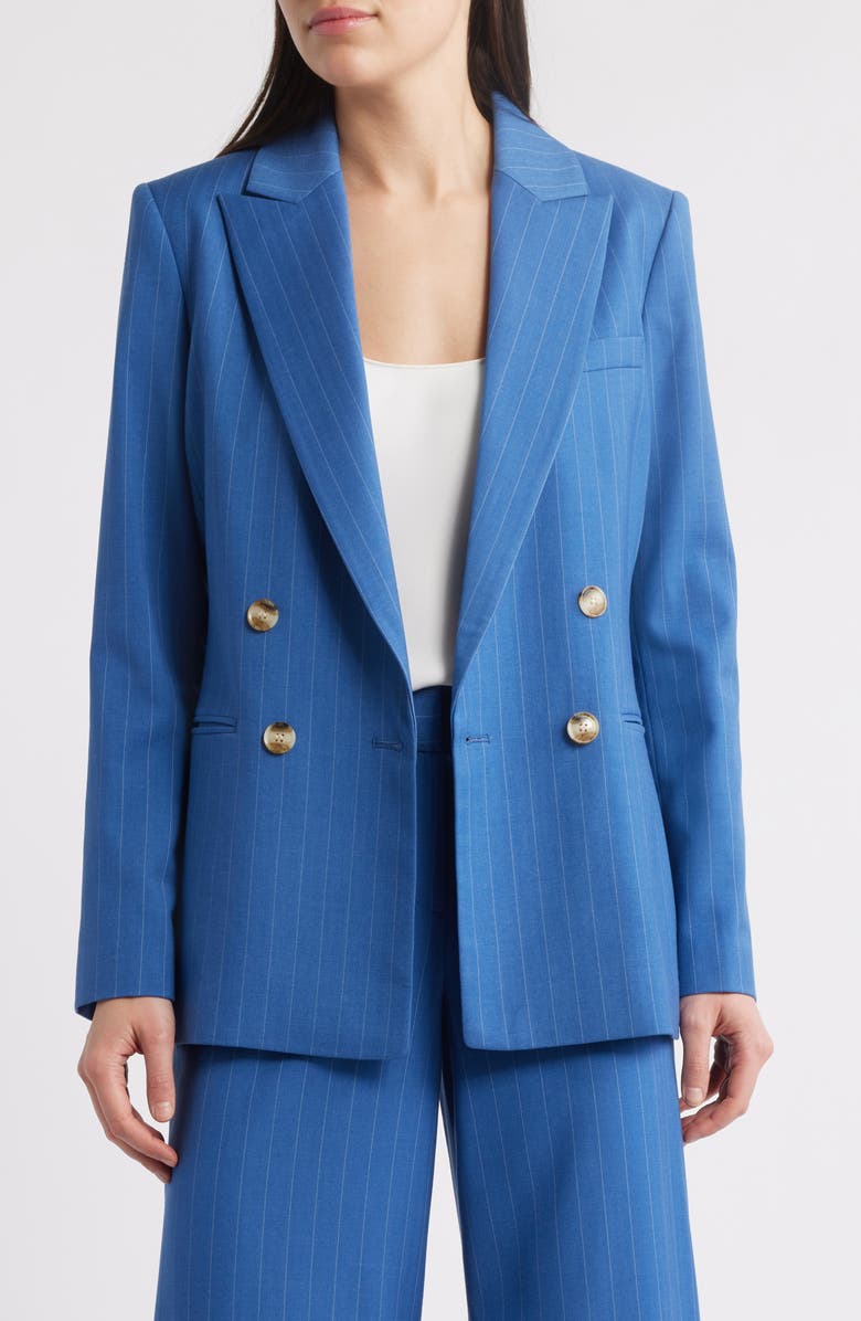 Tahari ASL Pinstripe Double Breasted Blazer, Alternate, color, Indigo