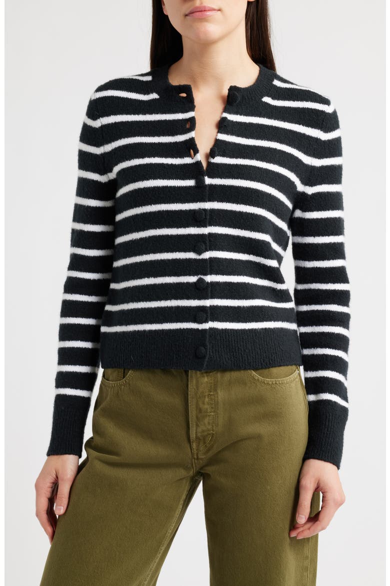 Kensington Cardigan, Main, color, WHITE AND BLACK STRI