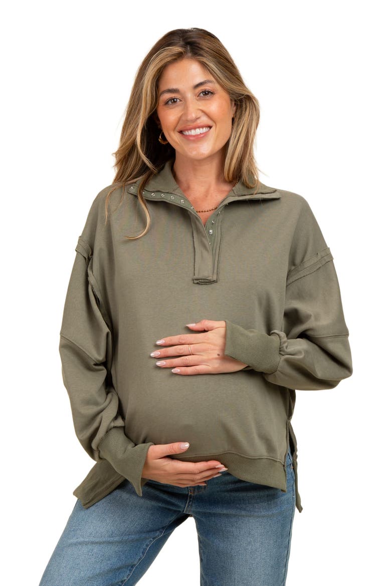 Snap Button Pullover Henley Sweatshirt, Alternate, color, Olive Green