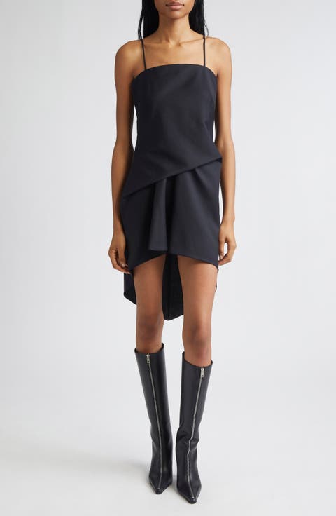 Tucked Hem Wool & Mohair Asymmetric Minidress