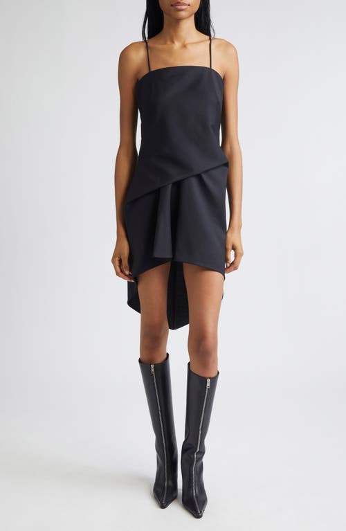 Alexander Wang Tucked Hem Wool & Mohair Asymmetric Minidress In Black
