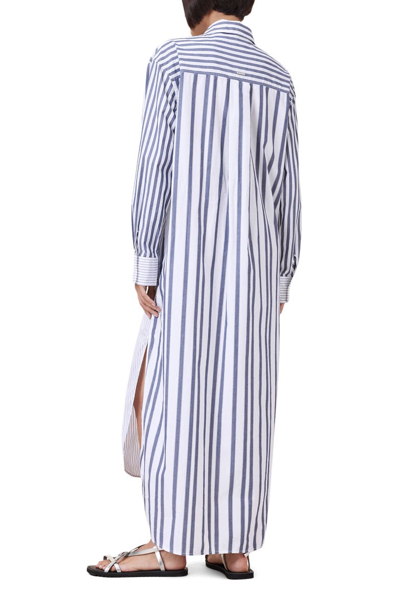 Shannon Stripe Long Sleeve High-Low Maxi Shirtdress, Alternate, color, WHITE/ BLUE