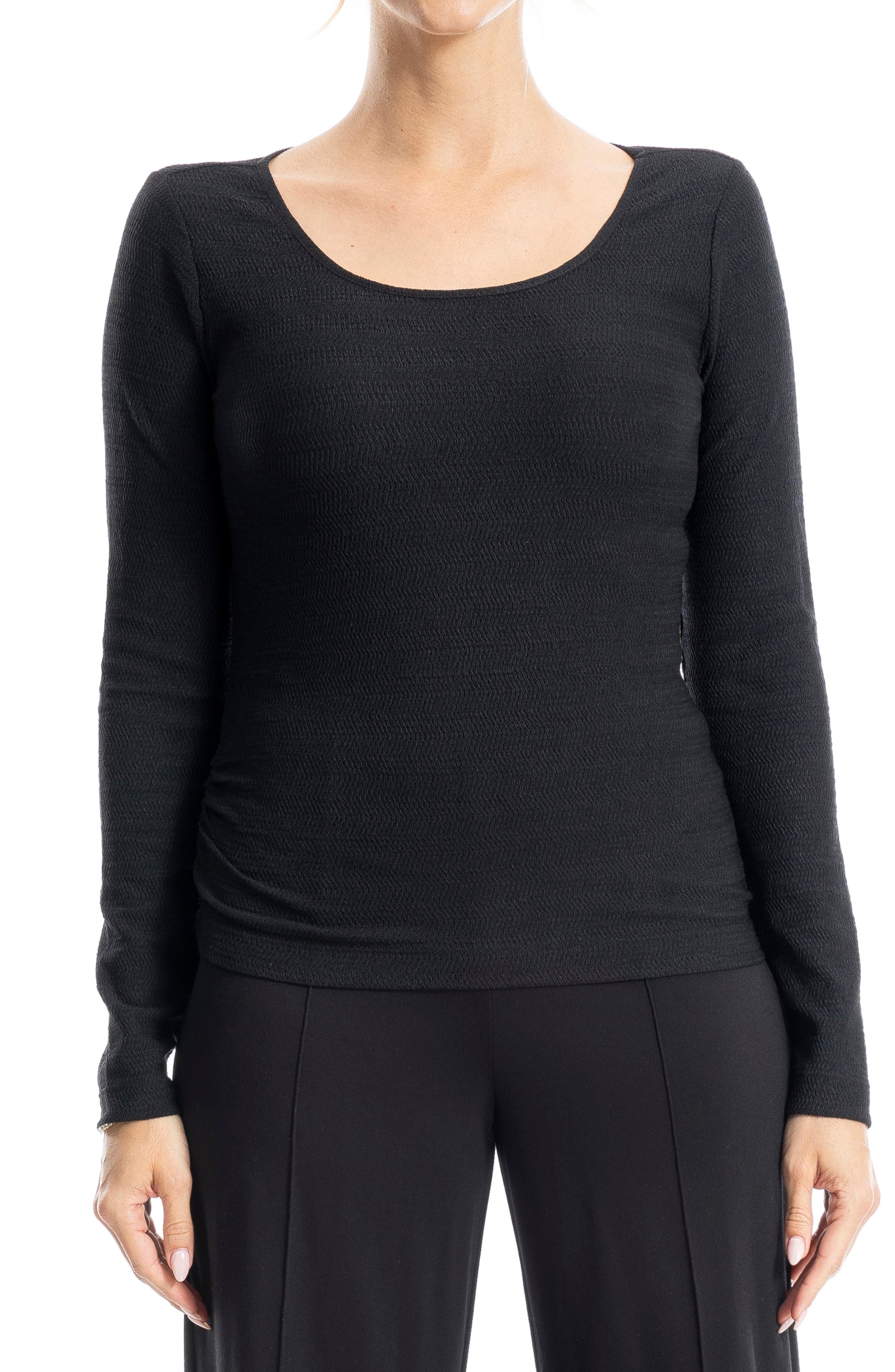 Max Studio Long Sleeve Knit Top In Black
