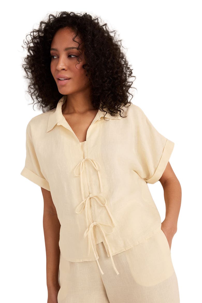 Linen Tie-Front Top, Main, color, Corn Stalk