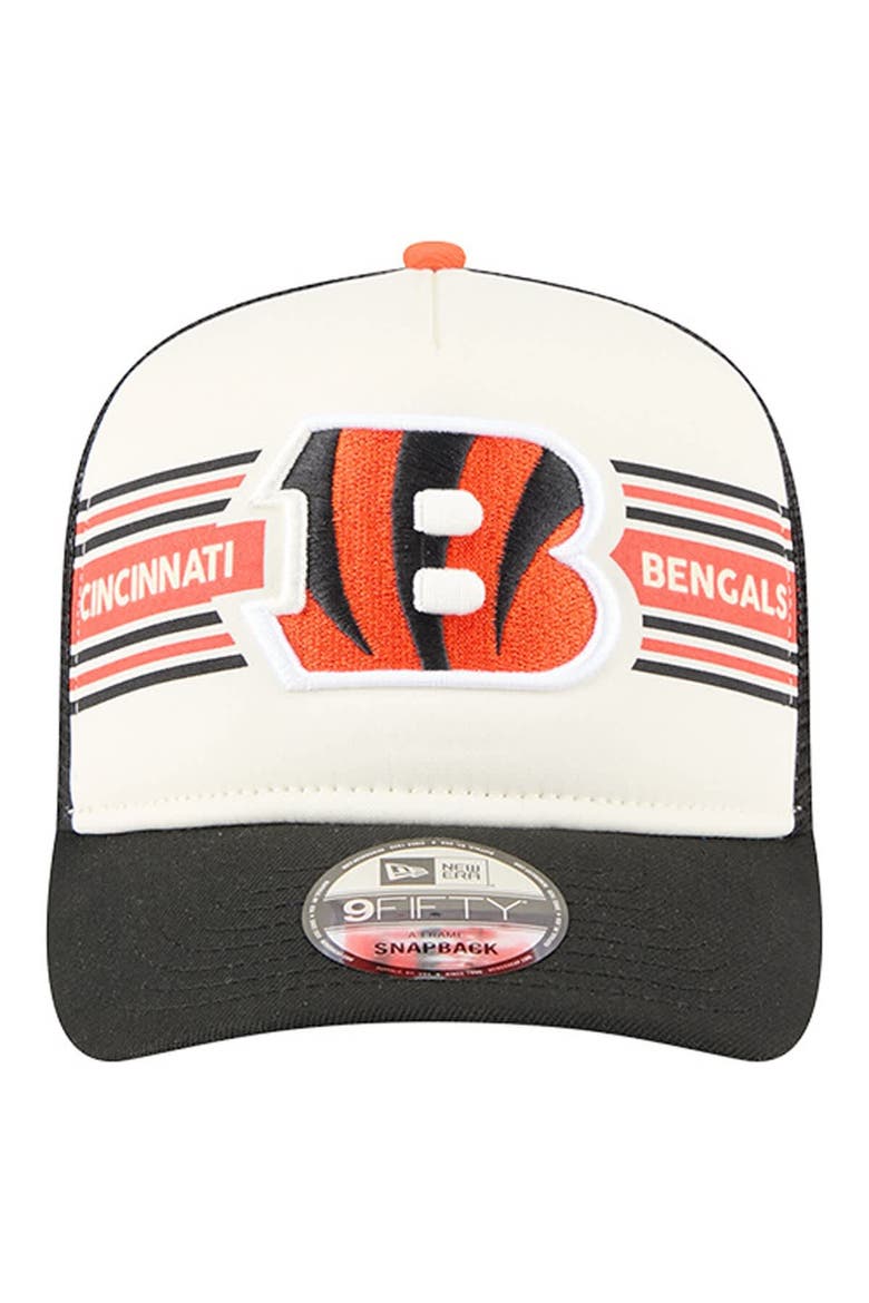 Men's New Era  Cream/Black Cincinnati Bengals Banner A-Frame 9FIFTY Trucker Snapback Hat, Alternate, color, Cream